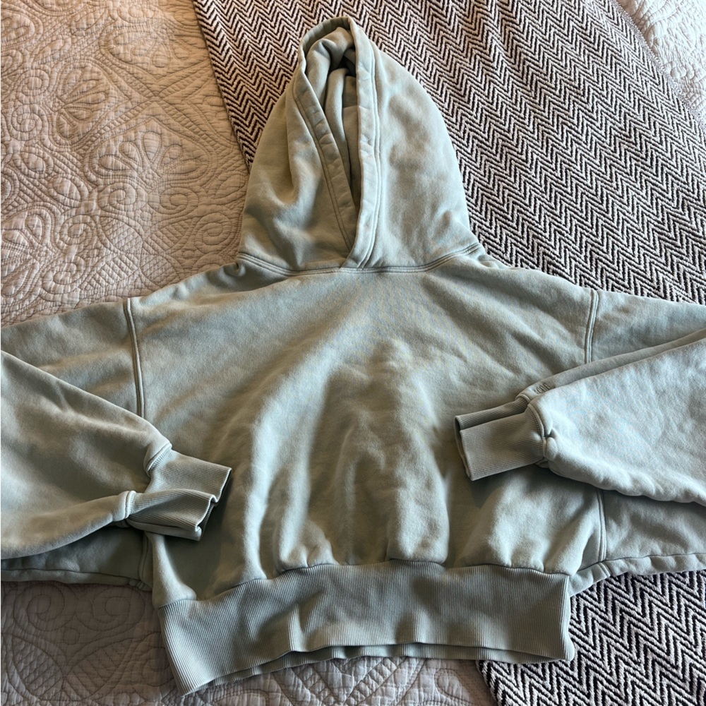 Aritzia Cozy AF Fleece cropped sweatshirt. Color is a neutral mint. Size small